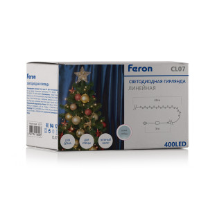 Светодиодная гирлянда Feron CL07 линейная 40м + 3м 230V 5000К, c питанием от сети, эффектом стробов, зеленый шнур