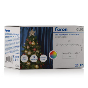 Светодиодная гирлянда Feron CL02 линейная 2м +1.5м 230V мультиколор, c питанием от сети, с контроллером, зеленый шнур