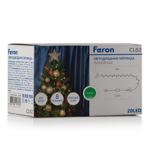 Светодиодная гирлянда Feron CL02 линейная 2м +1.5м 230V зеленый, c питанием от сети, контролерром, зеленый шнур