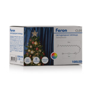 Светодиодная гирлянда Feron CL05 линейная 10м +3м 230V мультиколор,c питанием от сети, контроллером, зеленый шнур