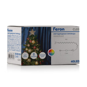 Светодиодная гирлянда Feron CL03 линейная 4м +1.5м 230V мультиколор, c питанием от сети, контроллером, зеленый шнур