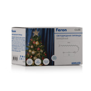 Светодиодная гирлянда Feron CL08 линейная 60м + 3м 230V 5000К, c питанием от сети, эффектом стробов, зеленый шнур