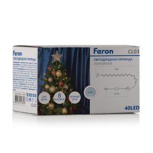Светодиодная гирлянда Feron CL03 линейная 4м +1.5м 230V 5000K, c питанием от сети, контроллером, зеленый шнур