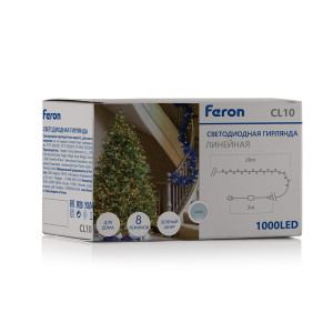 Светодиодная гирлянда Feron CL10 линейная 20м + 3м 230V 5000К, c питанием от сети, зеленый шнур