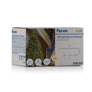 Светодиодная гирлянда Feron CL09 линейная 10м + 2м 230V 2700К, c питанием от сети, зеленый шнур