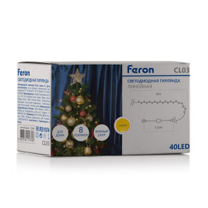 Светодиодная гирлянда Feron CL03 линейная 230V желтый c питанием от сети,контроллером, зеленый шнур