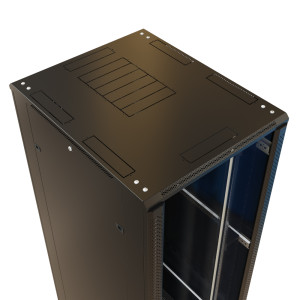 WRline Шкаф напольный 19-дюймовый, 42U, 2055x800х1000 мм (ВхШхГ), передняя стеклянная дверь со стальными перфорированными боковинами, задняя дверь сплошная, цвет черный (RAL 9004) (разобранный)