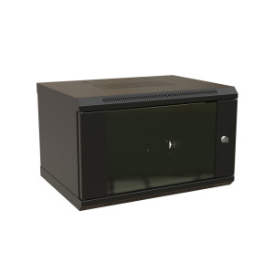 WRline Шкаф настенный 19-дюймовый (19), 9U, 500x600х450мм, стеклянная дверь, цвет черный (RAL 9004) (разобранный)
