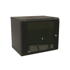WRline Шкаф настенный 19-дюймовый (19), 15U, 775x600х600мм, стеклянная дверь, цвет черный (RAL 9004) (разобранный)