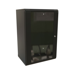 WRline Шкаф настенный 19-дюймовый (19), 18U, 908x600х450мм, стеклянная дверь, цвет черный (RAL 9004) (разобранный)