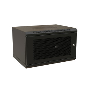 WRline Шкаф настенный 19-дюймовый (19), 6U, 367x600х450мм, перфорированная металлическая дверь с замком, цвет черный (RAL 9004) (разобранный)