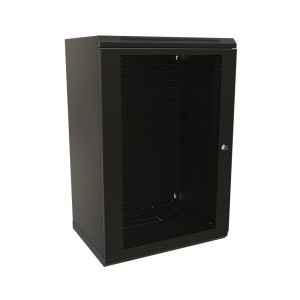 WRline Шкаф настенный 19-дюймовый (19), 18U, 908x600х600мм, перфорированная металлическая дверь с замком, цвет черный (RAL 9004) (разобранный)