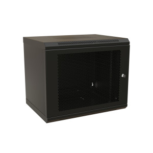 WRline Шкаф настенный 19-дюймовый (19), 15U, 775x600х450мм, перфорированная металлическая дверь с замком, цвет черный (RAL 9004) (разобранный)