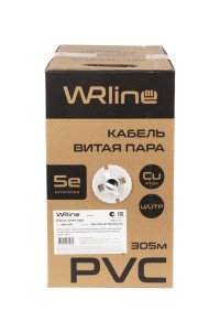 WRline WR-UTP-4P-C5E-PVC-GY Кабель витая пара, неэкранированный U/UTP, категория 5e, 4 пары (0,50 мм), одножильный, внутренний, PVC нг(А)-LS, серый, 305 м