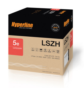 Hyperline SFUTP4-C5E-S24-IN-LSZH-GN-305 (305 м) Кабель витая пара SF/UTP, категория 5e, 4 пары (24 AWG), одножильный (solid), экран - фольга + медная оплетка, LSZH, –20°C – +75°C, зеленый - гарантия: 15 лет компонентная, 25 лет системная