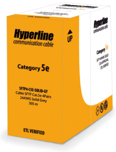 Hyperline SFUTP4-C5E-S24-IN-PVC-GY-305 (305 м) Кабель витая пара SF/UTP, категория 5e, 4 пары(24 AWG), одножильный(solid), экран - фольга + медная оплетка, PVC, –20°C – +75°C, серый - гарантия: 15 лет компонентная; 25 лет системная