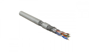 Hyperline SFUTP4-C5E-P26-IN-PVC-GY-305 (305 м) Кабель витая пара, экранированная SF/UTP, категория 5e, 4 пары (26 AWG), многожильный (patch), экран - фольга + медная оплетка, PVC, –20°C – +75°C, серый