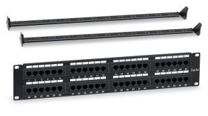 WRline Патч-панель 19 (2U), 48 портов RJ-45, категория 5e, Dual IDC, с задним кабельным организатором, цвет черный