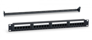 WRline Патч-панель 19 (1U), 24 порта RJ-45, категория 5e, Dual IDC, с задним кабельным организатором, цвет черный