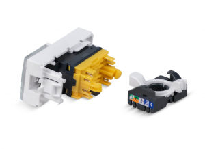 Cabeus KJ-RJ45-Cat.6a-180T-FP-L-22,5 Keystone Jack RJ-458P8C, 180 градусов, категория 6a, безинструментный монтаж, вставка Mosaic арт.076571