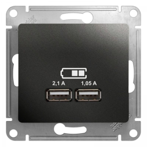 Розетка USB 2-м СП Glossa тип AA 5В/2100мА 2х5В/1050мА механизм антрацит SE GSL000733