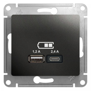 Розетка USB Glossa тип AC 5В/2.4А 2х5В/1.2А механизм антрацит SE GSL000739