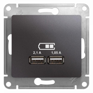 Розетка USB 2-м СП Glossa тип AA 5В/2100мА 2х5В/1050мА механизм графит SE GSL001333