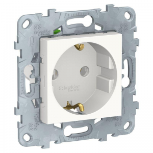 Механизм розетки 1-м СП 2мод. Unica New 16А IP20 250В с заземл. без защ. шторок быстрозажим. клеммы бел. SE NU505618