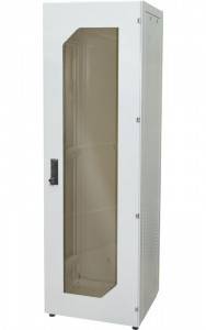 Шкаф телекоммуникационный напольный 19 дюймов OlmiOn ШТК-Н-18.6.10-1, глубина 1000мм, дверь стекло