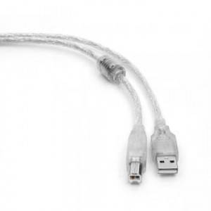 Кабель USB 2.0 Pro Cablexpert CCF-USB2-AMBM-TR-0.75M, AM/BM, 0,75м, экран, феррит. кольцо, прозрачный, пакет