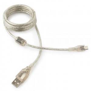 Кабель USB 2.0 Pro Cablexpert CCP-mUSB2-AMBM-6-TR, AM/microBM, 1,8м, экран, феррит.кольцо, прозрачный, пакет