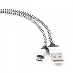 Кабель USB 2.0 Cablexpert CC-mUSB2sr1m, AM/microBM 5P, 1м, нейлоновая оплетка, алюминиевые разъемы, серебристый, пакет