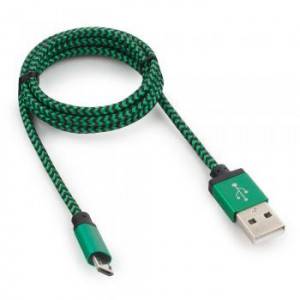 Кабель USB 2.0 Cablexpert CC-mUSB2gn1m, AM/microBM 5P, 1м, нейлоновая оплетка, алюминиевые разъемы, зеленый, пакет