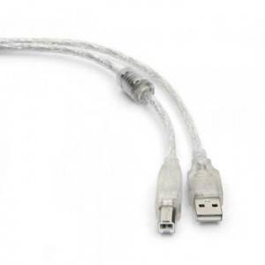 Кабель USB 2.0 Pro Cablexpert CCF-USB2-AMBM-TR-6, AM/BM, 1,8м, экран, феррит.кольцо, прозрачный, пакет