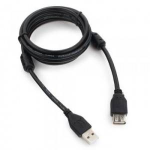 Кабель удлинитель USB2.0 Pro Cablexpert CCF2-USB2-AMAF-6, AM/AF, 1.8м, экран, 2феррит.кольца, черный, пакет