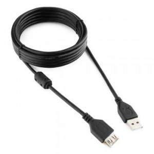 Кабель удлинитель USB2.0 Pro Cablexpert CCF-USB2-AMAF-10, AM/AF, 3м, экран, феррит.кольцо, черный, пакет