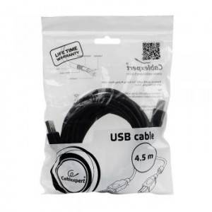 Кабель USB 2.0 Pro Cablexpert CCF-USB2-AMBM-15, AM/BM, 4.5м, экран, феррит.кольцо, черный, пакет