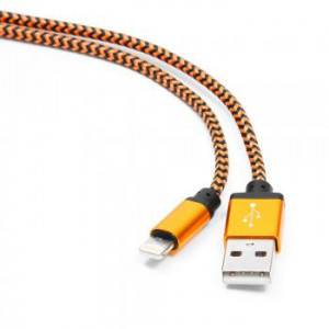Кабель USB 2.0 Cablexpert CC-ApUSB2oe1m, AM/Lightning 8P, 1м, нейлоновая оплетка, алюминиевые разъемы, оранжевый, пакет