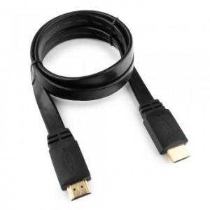 Кабель HDMI Cablexpert CC-HDMI4F-1M, 1м, v1.4, 19M/19M, плоский кабель, черный, позол.разъемы, экран, пакет