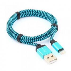Кабель USB 2.0 Cablexpert CC-ApUSB2bl1m, AM/Lightning 8P, 1м, нейлоновая оплетка, алюминиевые разъемы, синий, пакет