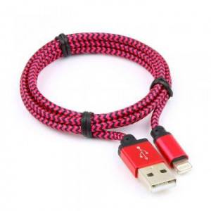 Кабель USB 2.0 Cablexpert CC-ApUSB2pe1m, AM/Lightning 8P, 1м, нейлоновая оплетка, алюминиевые разъемы, фиолетовый, пакет