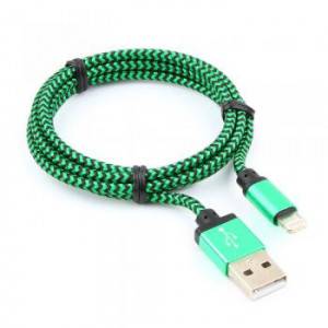 Кабель USB 2.0 Cablexpert CC-ApUSB2gn1m, AM/Lightning 8P, 1м, нейлоновая оплетка, алюминиевые разъемы, зеленый, пакет