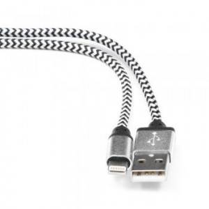 Кабель USB 2.0 Cablexpert CC-ApUSB2sr1m, AM/Lightning 8P, 1м, нейлоновая оплетка, алюминиевые разъемы, серебристый, пакет