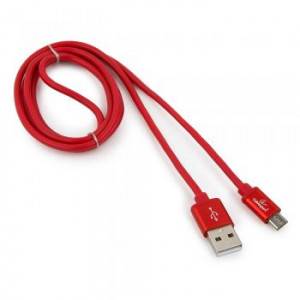 Кабель USB 2.0 Cablexpert CC-S-mUSB01R-1M, AM/microB, серия Silver, длина 1м, красный, блистер