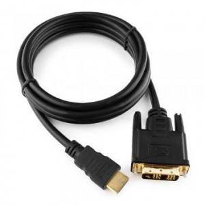 Кабель HDMI-DVI Cablexpert CC-HDMI-DVI-6, 19M/19M, 1.8м, single link, черный, позол.разъемы, экран, пакет