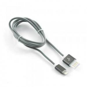 Кабель USB 2.0 Cablexpert CCB-ApUSBgy1m, AM/Lightning 8P, 1м, мультиразъем USB A, армированная оплетка, разъемы темно-серый металлик, блистер