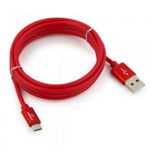Кабель USB 2.0 Cablexpert CC-S-mUSB01R-1.8M, AM/microB, серия Silver, длина 1.8м, красный, блистер