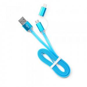 Кабель USB 2.0 Cablexpert CC-mAPUSB2bl1m, AM/microBM 5P - iPhone lightning, 1м, комбо кабель, алюминиевые разъемы, голубой, блистер
