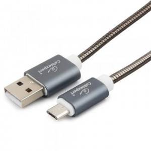 Кабель USB 2.0 Cablexpert CC-G-mUSB02Gy-1M, AM/microB, серия Gold, длина 1м, титан, блистер