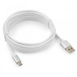 Кабель USB 2.0 Cablexpert CC-S-mUSB01W-3M, AM/microB, серия Silver, длина 3м, белый, блистер